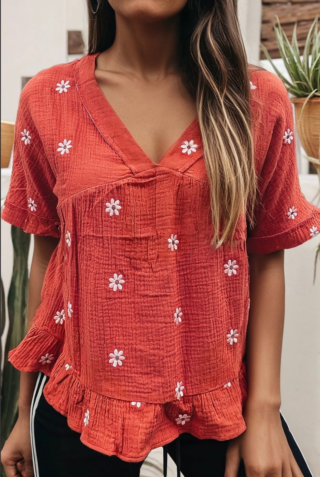 Retro Western Embroidered Floral Ruffles Top