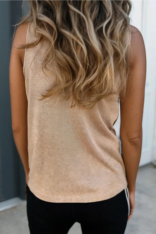 V Neck Leopard Metallic Sleeveless Top