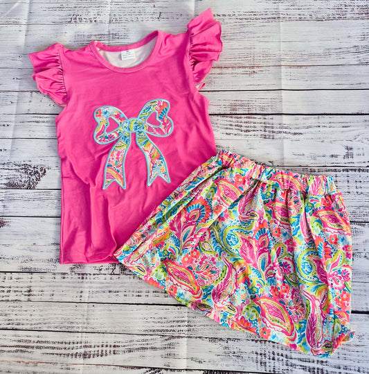 Pink Paisley Bow Set